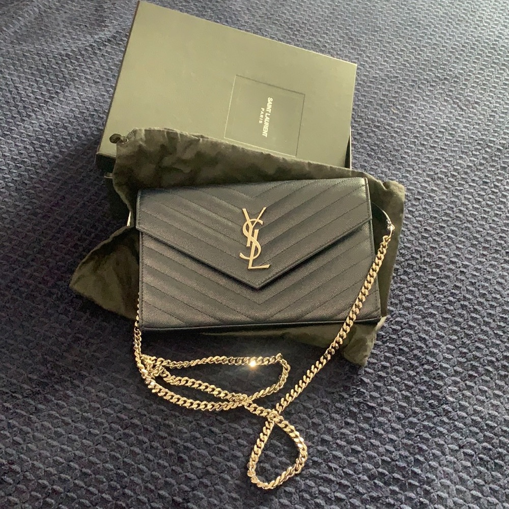 YSL Navy Monogram Satchel